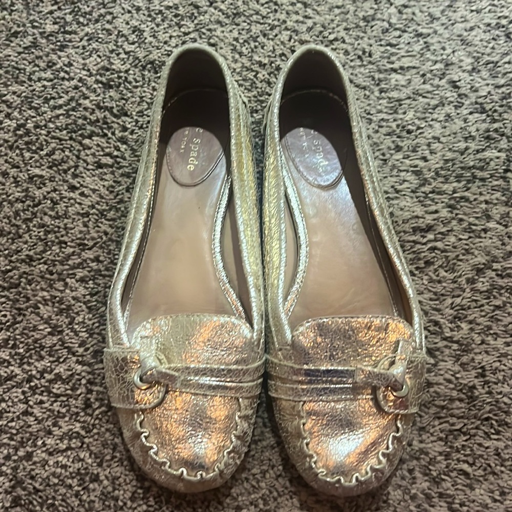 Kate Spade gold crackled leather loafer flats